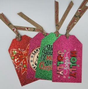 Glittery Holiday Gift Tags Set - Red, Green, Pink